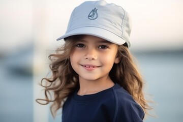 Sticker - Portrait of a cute little girl in baseball cap on the beach