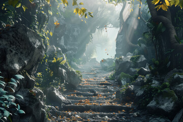 Poster - A scenery for an adventurous quest. Background image. Created with Generative AI technology.