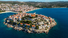 Aerial Drone View Of The Old And Historical Center Of Primosten, Sibenik, Croatia.