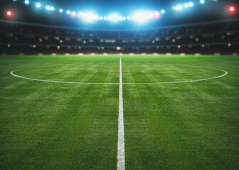 Wall Mural - textured natural soccer game field - center, midfield