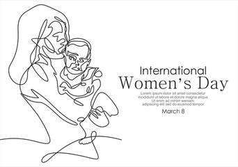 Sticker - Mothers day line art illustration.Happy Woman's Day.Single continuous line drawing 