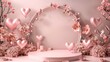 Feminine Elegance, Pink Podium Background for Products, Embellished with Symbols of Love for Womens Holiday and Valentines Day