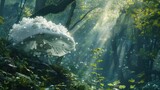 Fototapeta Do akwarium - Fantasy translucent white mushroom image in a wide forest