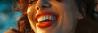 Close-up beauty cosmetics portrait of a laughing woman