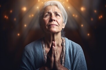 Canvas Print - sad and angry grandmother praying for help from our lord Jesus Christ