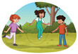 Cartoon children jumping rope in the park.

