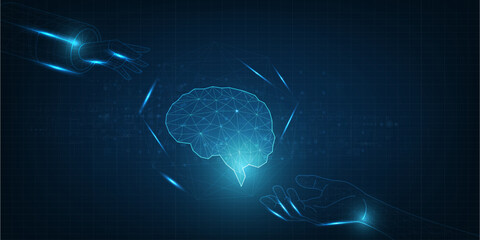 Poster - Technology Artificial intelligence (AI) brain animation digital data concept. Big Data Flow Analysis. Deep Learning Modern Technologies. Futuristic Cyber Technology Innovation. 