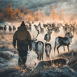 reindeer herder man walking through nature