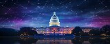 Fototapeta  - Nighttime view of illuminated Capitol dome in Washington DC with social media hologram. Concept Washington DC, Capitol dome, Nighttime view, Illuminated, Social media hologram