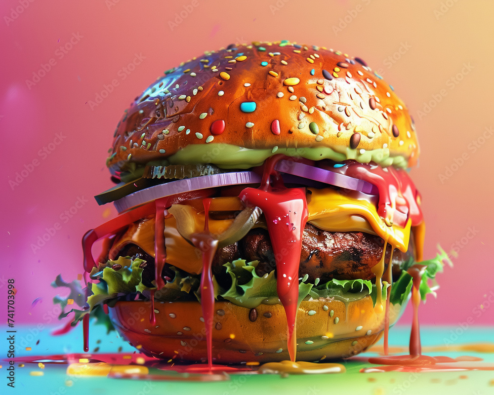 Food photography in 3D art hyper realistic textures vibrant colors ...
