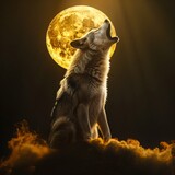 Fototapeta Uliczki - Majestic Wolf Howling at the Golden Moon. Generative ai