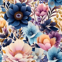 Wall Mural - Blossoming fantasy seamless pattern: a vivid tapestry of floral elegance