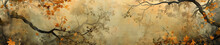 Banner: Tranquil Autumn Scene With Birds Perching Amidst Falling Leaves