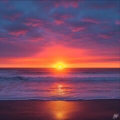 Wall Mural - Beautiful sunset over the ocean