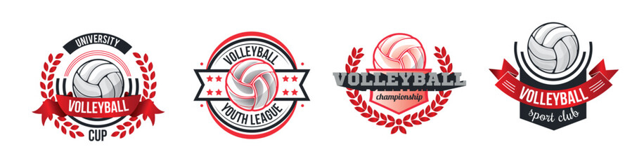 volleyball championship badge logo templates design set. Sport team identity crests and logo emblem. Collection volleyball t-shirt vector graphics, vector illustrations isolated on white background