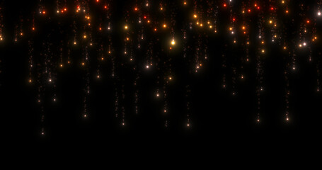 Wall Mural - an orange curtain of sparkling lights. red, orange, yellow, white particles with tails of scattered 