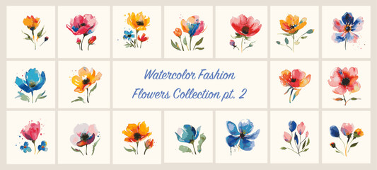 Wall Mural - Watercolor Fashion Flowers Collection 2