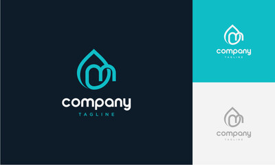 Fototapete - Water Drop Letter M lowercase initial Logo,Flat Vector Logo Design Ideas Template Element,creative shape abstract with drop water monogram logo