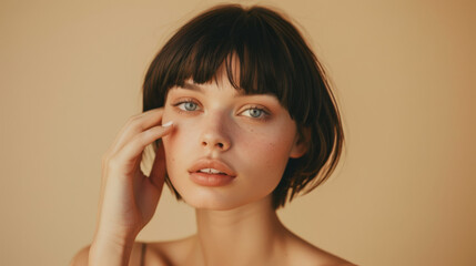 Sticker - portrait of a young woman with clean, fresh skin.