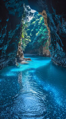 Glow worm cave in New Zealand Cueva con gusanos brillanes en Nueva Zelanda,generative ai