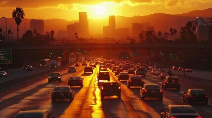 Wall Mural - Highway traffic during sunset