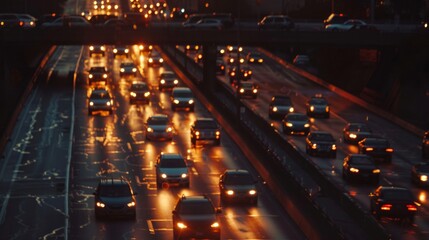 Wall Mural - Highway traffic during sunset