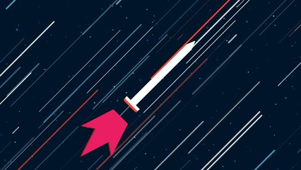 Poster - Metal nail symbol flies through the universe on a jet propulsion. The symbol in the center is shaking due to high speed. Seamless looped 4k animation on dark blue background with stars