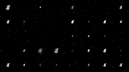Poster - Template animation of evenly spaced wolf head symbols of different sizes and opacity. Animation of transparency and size. Seamless looped 4k animation on black background with stars