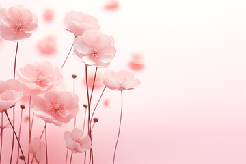 Wall Mural - Ethereal pink flowers on soft pink background with copy space