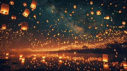 Aufkleber - Starry night sky illuminated by the glow from thousands of lanterns during Eid al-Adha