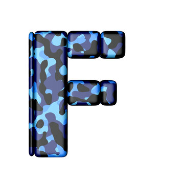 Symbol of vertical blocks in blue camouflage. letter f