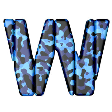 Symbol of vertical blocks in blue camouflage. letter w