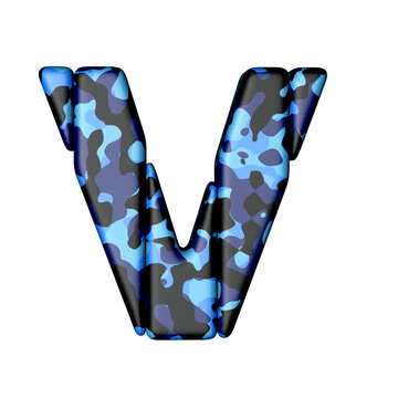 Symbol of vertical blocks in blue camouflage. letter v
