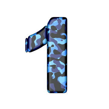 Symbol of vertical blocks in blue camouflage. number 1