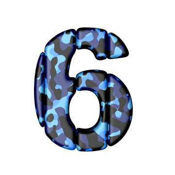 Symbol of vertical blocks in blue camouflage. number 6