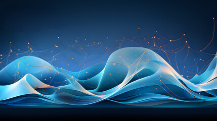 Poster - Elegant Blue Abstract Network Waves. Perfect for concepts of digital connectivity, networking, and technology with its sleek design and glowing nodes.