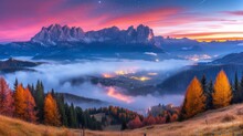 Scenic View Of Mountains And Valley During Sunset
