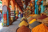 Fototapeta  - open air spice bazar with bowls full of colorful condiments