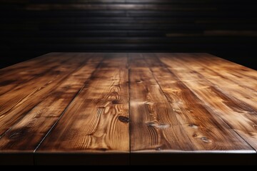 Wall Mural - An Empty Wooden Table Against a Dark Background