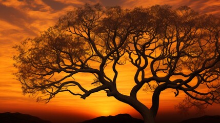 Canvas Print - Bare Tree Branches Against a Setting Sun