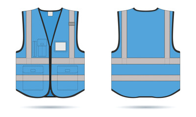 Wall Mural - Blue safety vest mockup front and back view