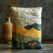 Bolsa de arroz oriental con fondo de algún hogar. Un diseño visualmente impactante para una bolsa de arroz que captura la esencia de los colores vibrantes de la naturaleza.