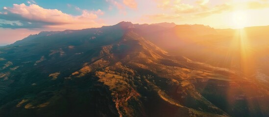Aerial Mountain Landscape Panorama at Sunset