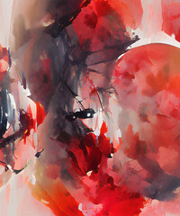 Poster - Black red ink brush stroke background. Japanese style.