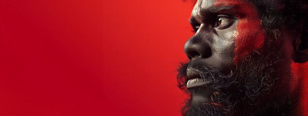 Panorama of a painted male Aboriginal man