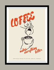 Wall Mural - Coffee hand drawn illustration in a poster frame for wall art gallery.