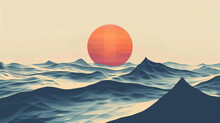 Illustration Of Abstract Geometric Bohemian Waves In A Minimalist Sea
