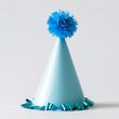 Festive Blue Party Hat with Glitter and Pompom, Sparkling Blue Celebration Cap Isolated on White Background, Shiny Blue Birthday Hat with Festive Pompom, easy to cutout