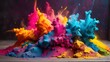 eruption of colored powder. vibrant rainbow Splash of Holi color. The Hindu festival of hues.
