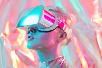 A fierce woman adorned in magenta futuristic attire gazes confidently through her stylish glasses, embodying the perfect fusion of human and technological art